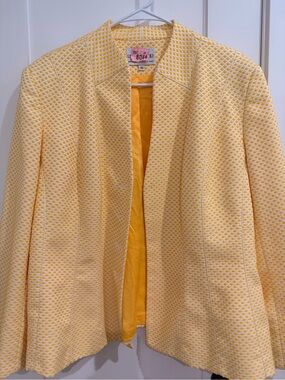 Vtg Lily & Taylor Made USA New York Paris Textured Yellow Dot Blazer Jacket 16 L
